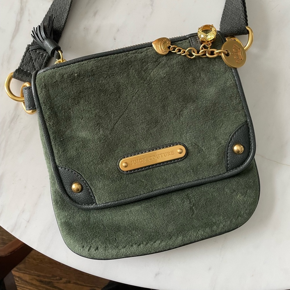 Juicy Couture crossbody emerald green velour handbag